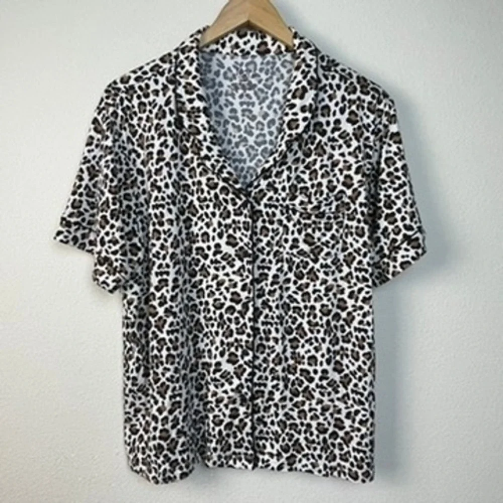 Flora by Flora Nikrooz Leopard Print Pajama‎ Set Women's L Cozy Lounge